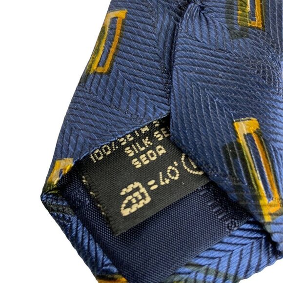 Ermenegildo Zegna Mens Navy and Gold Geometric Silk Designer Necktie Italy - Picture 5 of 6